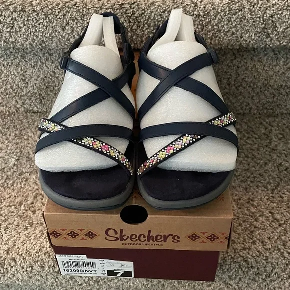 Skechers | Shoes | Nwt Sz 7 Skechers Razzle Dazzle Navy Sandals